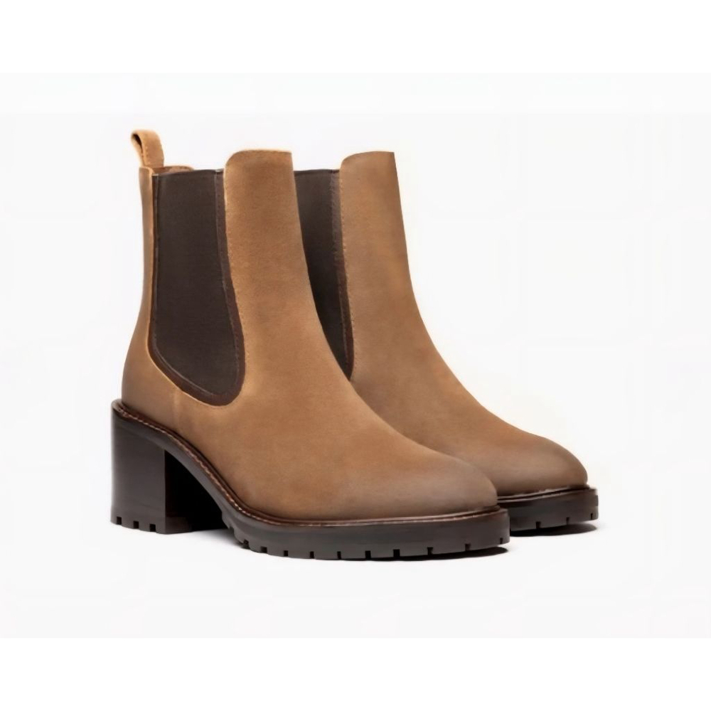 THURSDAY Boot Company Knockout Suede Heeled Chelsea Boots Safari Brown Size 7